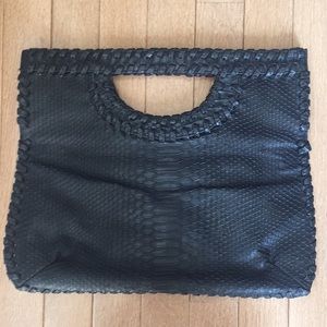 BIG BUDDHA Black Leather "Snake" Fold Over Bag